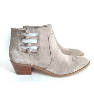 Sole Society Nianya Suede Camel Tan Ankle Boot 2" Stacked Heel Cutouts